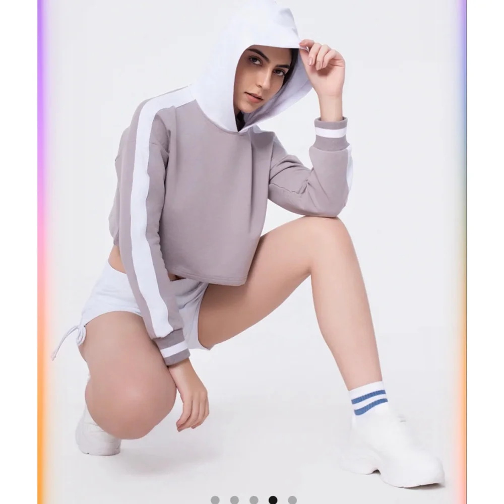 Girls Werk Hype Sweatshirt Juniors L Heather Gray White Cropped Hoodie